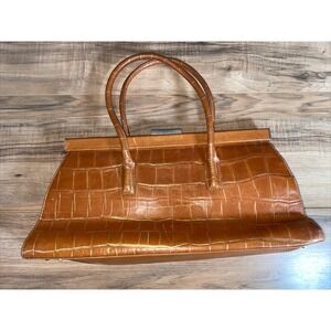Monsac Leather Crocodile Bag Chestnut Brown Medium Handbag